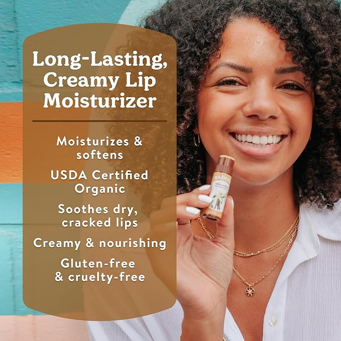 Badger Cocoa Butter Lip Balm Set, 100% Organic, Long Lasting Lip Moisturizers, Lip Care Variety Pack (Cocoa, Orange, Mint & Vanilla), All Natural Lip Balms, 4-pack