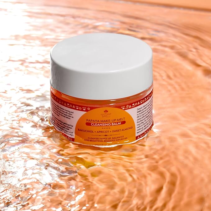 Nature Spell Papaya Cleansing Balm, Gently Removes Makeup & Hydrates Skin, Infused with Bakuchiol & Apricot, Vegan, For All Skin Types, 3.38 Fl Oz