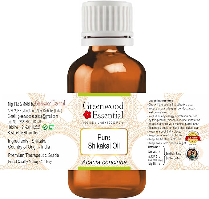 Greenwood Essential Shikakai Oil (Acacia concinna) | Infused | Pure | Non-Sticky | Lightweight | for Hair Cleansing | Natural Plant Extract | Men & Women | 30ml (1 oz)