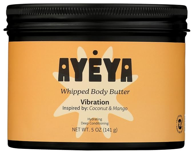 AYÉYA Whipped Shea Body Butter – Vibration – Mango, Lemon, and Cedarwood – Energizing Vegan Body Cream for Dull, Dry, or Uneven Skin – Shea, Coconut, and Mango Blend – 5 oz