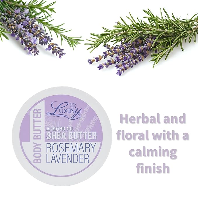 Luxiny Whipped Body Butter for Women & Men – Non-Greasy, Plant-Based Moisturizer with Shea Butter & Essential Oils – Hydrates, Softens & Nourishes Dry Skin (8 oz, Rosemary Lavender)