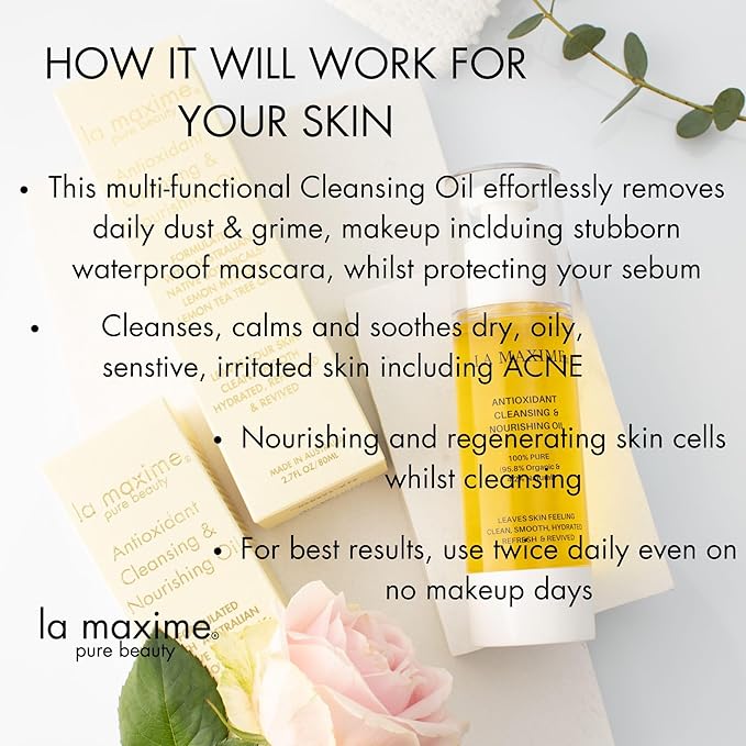 Antioxidant Cleansing and Nourishing Oil, Gentle Makeup Remover & Hydrating Facial Cleanser (2.7 Fl Oz / 80ml)