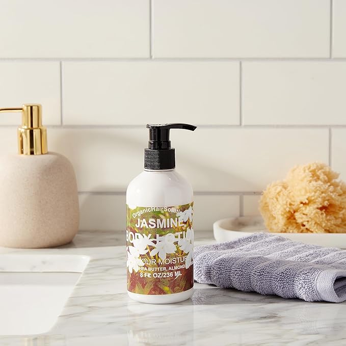 Organic Hair Solution-Body Lotion with Soothing Aloe Vera and Vitamin E- Dry Skin, Non-Greasy-Shea Butter, Almond oil- For both Males & Females- Natural Fragrance-Vegan (Jasmine Scent)