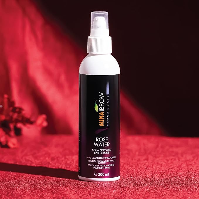Mina Rose Water Facial Toner And Eyebrow Henna Tint Fixing Solution | Organic, Refreshing Natural Rose Water | 200ml