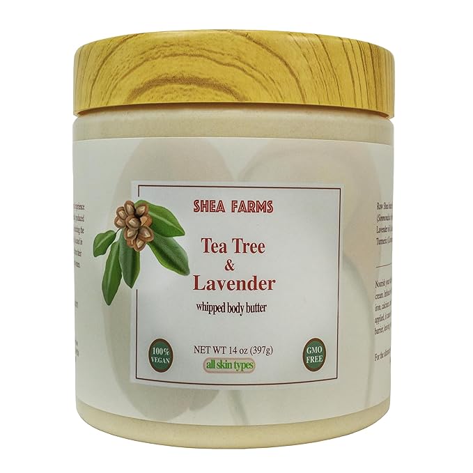 Natural Body Butter Shea Body Moisturizer with Natural Essential Oils to Deeply Nourish, Protect, and Rejuvenate dry Skin - Tea Tree and Lavender 14 oz