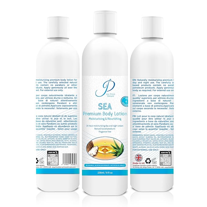 SEA Premium Moisturizing Body Lotion for Men and Women – Fragrance Free – Natural Skin Care Lotion – with Shea Butter Emu Oil and Aloe Vera - Firming Paraben Free Luxury Moisturizer – Best Hand Unscented Personal Care Lotion – Life Time Guarantee