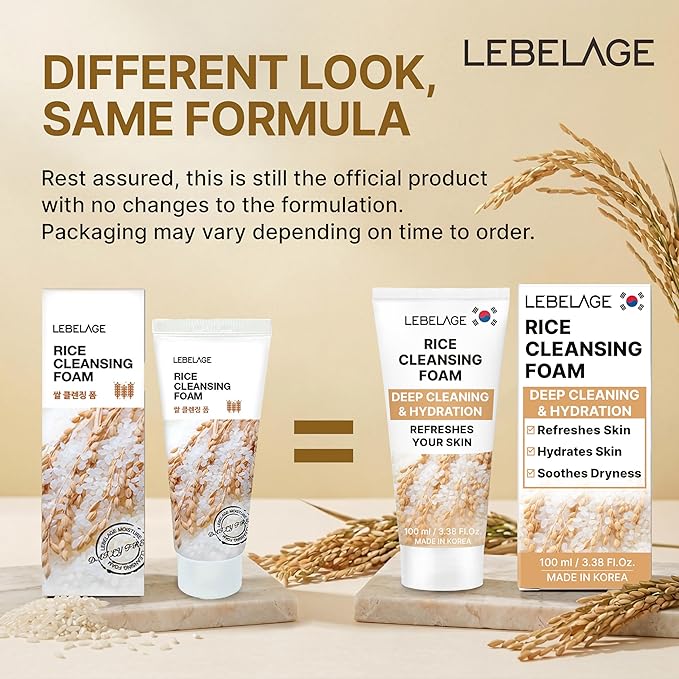 LEBELAGE Korean Rice Facial Cleanser 3.38 oz | Cleansing Foam Face Wash | Low pH Gentle Hydrating Daily Facial Cleanser Sensitive Skin | Deep Cleansing Foaming Cleanser, Pore Care-All Skin Types