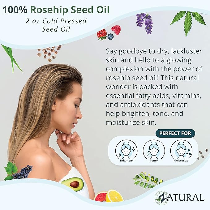 Zatural ROSA CANINA - Organic Rosehip Oil for Face, Nails, Hair and Skin - Cold Pressed Rose Hip Oil (16 oz)