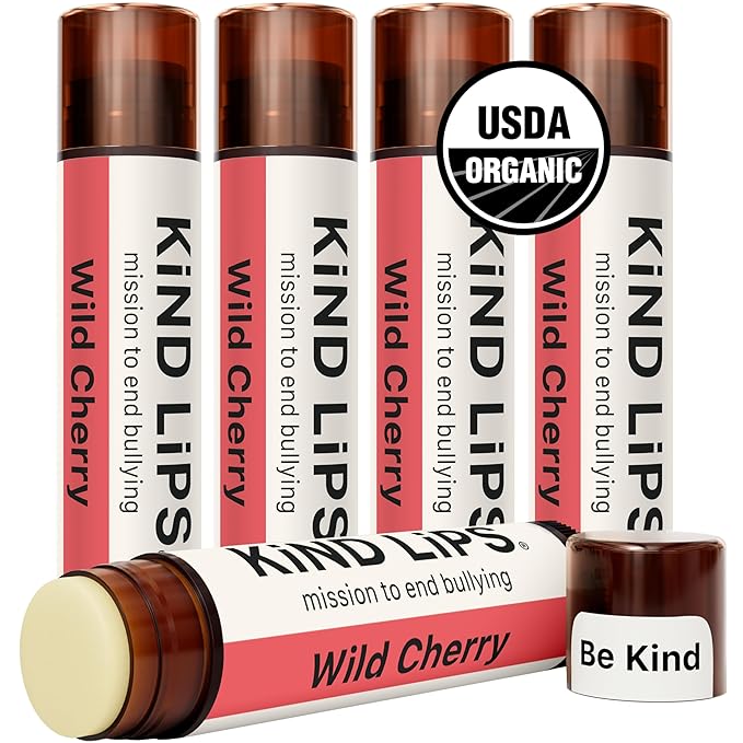 Kind Lips Wild Cherry Lip Balm (5 Pack) – Organic Flavored Lip Balm for Dry, Cracked Lips – Natural Beeswax Moisturizing Lip Care with Sweet Cherry Flavor
