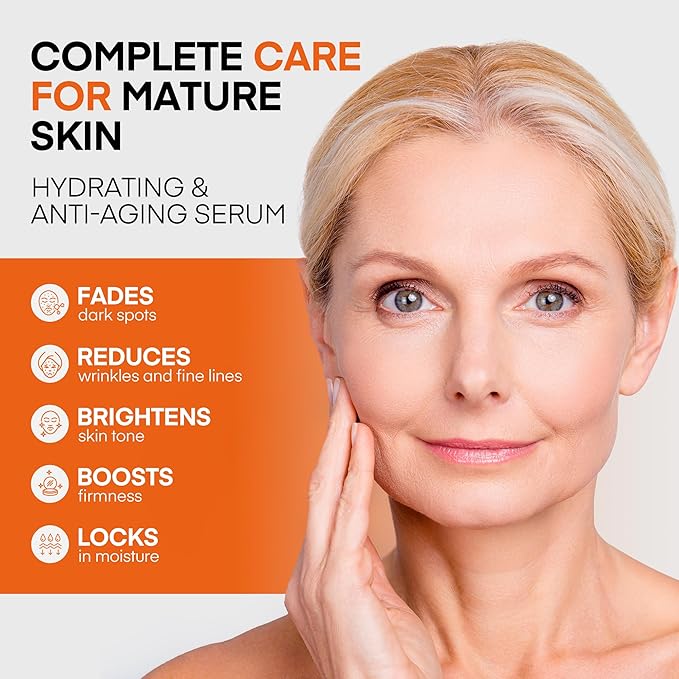 HealthyDerm Super Vitamin C Serum for Women Over 70: Niacinamide, Vitamin C, Hyaluronic Acid, Peptides, Vitamin E, Caffeine, Bakuchiol, Hydrating, Lifting, Face Wrinkle & Age Spots Reduction