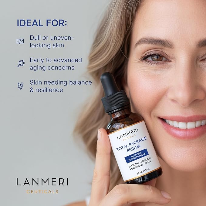 Lanmeri Total Package Serum – Multi-Peptide with GHK-Cu Copper Peptide & Matrixyl® 3000 – Fine Line & Wrinkle Support, Collagen & Barrier Repair – Hydrating Anti Aging Collagen Face Serum