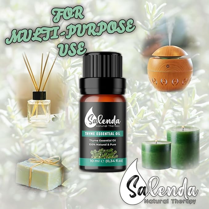 Thyme Essential Oil by Salenda Essential Oils, 100% Pure Thyme Oil for Diffuser and Aromatherapy, Natural for Candle and Soap Making Fragrance, Skin & Hair Care, 0.34 Fl Oz (10 ml)