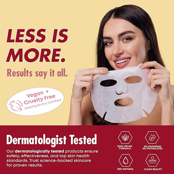 Collagen Face Mask For Glass Skin – Hydrating & Firming Sheet Mask For Dry & Tired Skin – Dermatologist Tested, Anti-Aging, Korean Skin Care– 95% Natural, Vegan, Clean Beauty – 5 Sheets