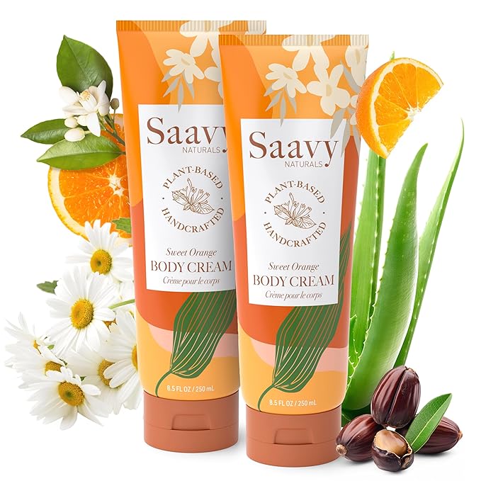 Saavy Naturals Deeply Hydrating Body Cream for Dry Skin – Nourishing Shea Butter, Plant-Based & Sustainably Sourced – Sweet Orange – 8.5 fl oz, 2 pack