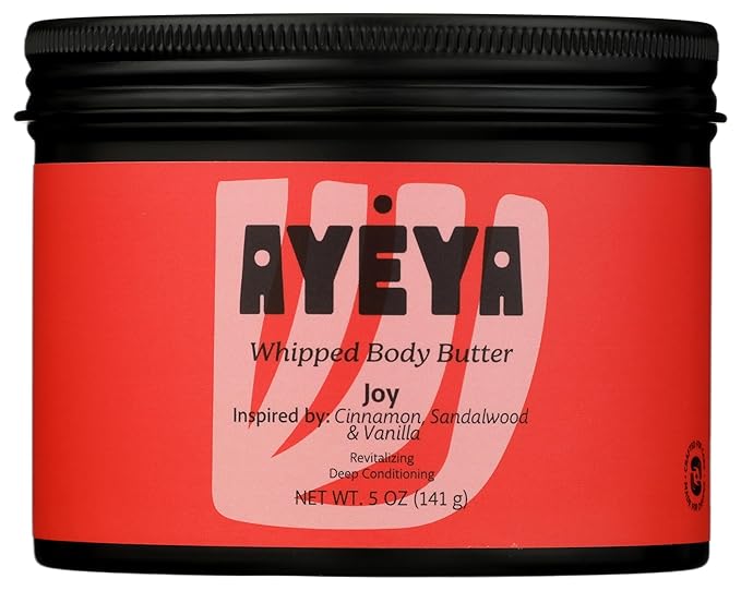 AYÉYA Whipped Shea Body Butter – Joy – Cinnamon, Sandalwood, and Vanilla – Deeply Nourishing Vegan Body Cream for Dry, Dehydrated, or Flaky Skin – Shea, Moringa, and Coconut – 5 oz