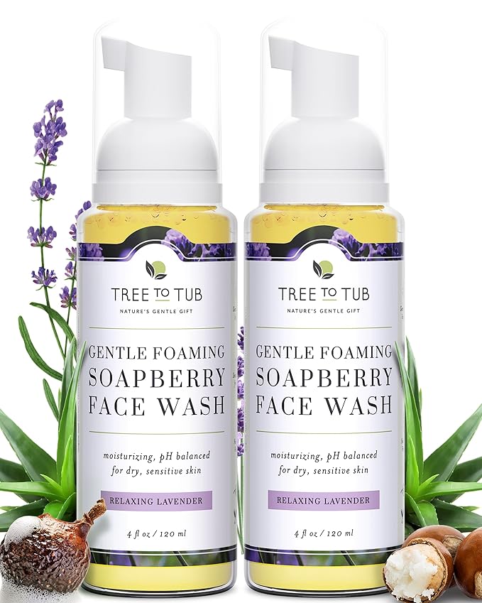 Tree To Tub Sensitive Skin Face Wash for Dry Skin - Moisturizing Gentle Face Cleanser for Women & Men, Hydrating Foaming Facial Cleanser, Daily Face Soap w/Organic Aloe Vera, All Natural Lavender Oil