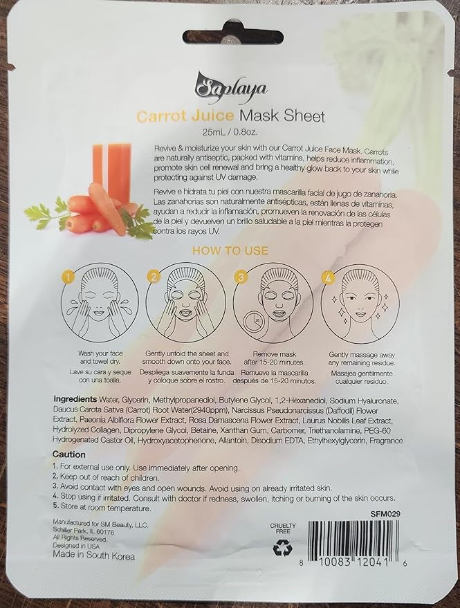 Saplaya Face Masks 6 Pack Scented Facemask Sheets Skin Care Mask Single Scent K-Beauty Natural Formula