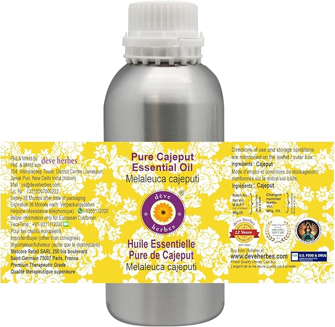 Deve Herbes Pure Cajeput Essential Oil (Melaleuca cajeputi) Steam Distilled 630ml (21 oz)