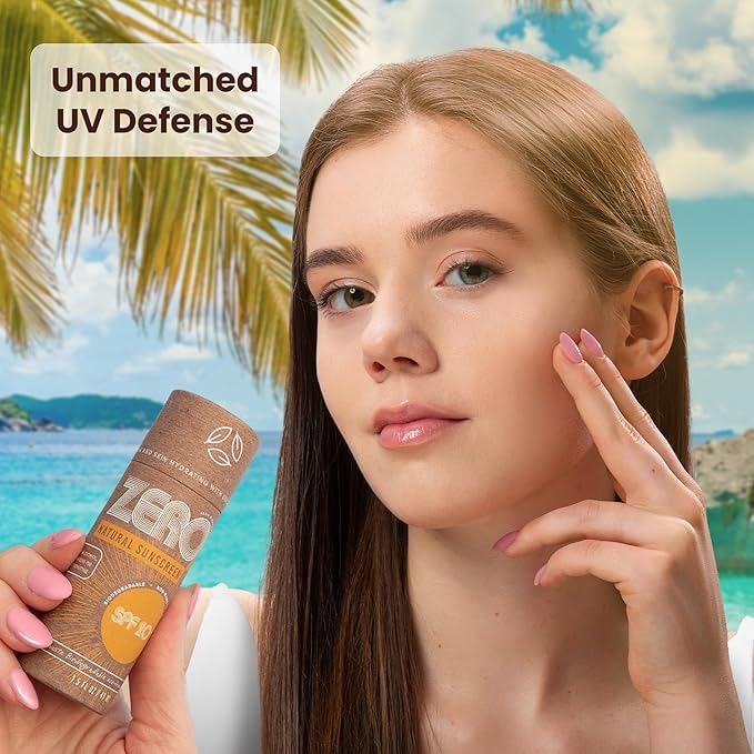 ZERO Waste 100% Plastic Free Natural Sunscreen Stick, SPF 20 Reef Safe and Kid Friendly, Water Resistant, Push Up Cardboard Tube, Sunblock Made From Beeswax, Shea Butter and Coconut Oil, 1.5 Oz