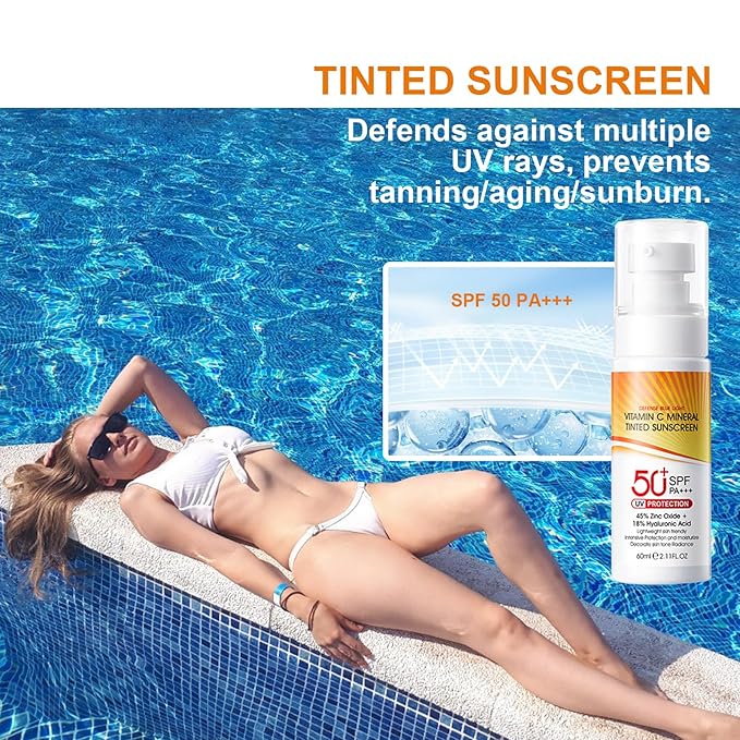 Tinted Sunscreen for Face, Hydrating Lightweight Mineral Sunscreen SPF 50+ PA+++, Non-Greasy Refreshing Tinted Moisturizer for All Skin Types, Water Resistant Travel Size Face Sunscreen, 2.11 fl oz