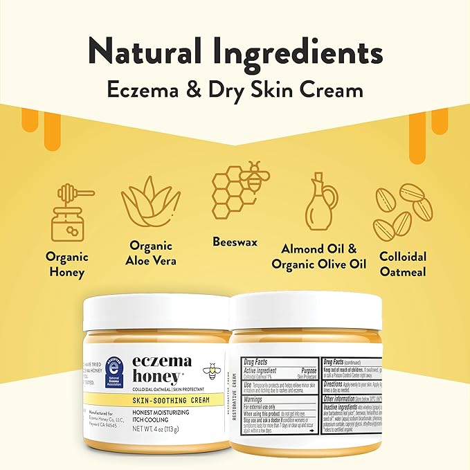 ECZEMA HONEY Original Skin-Soothing Cream - Organic Hand & Body Eczema Relief - Natural Honey Lotion for Dry, Itchy, & Irritable Skin (4 Oz) (Pack of 2)