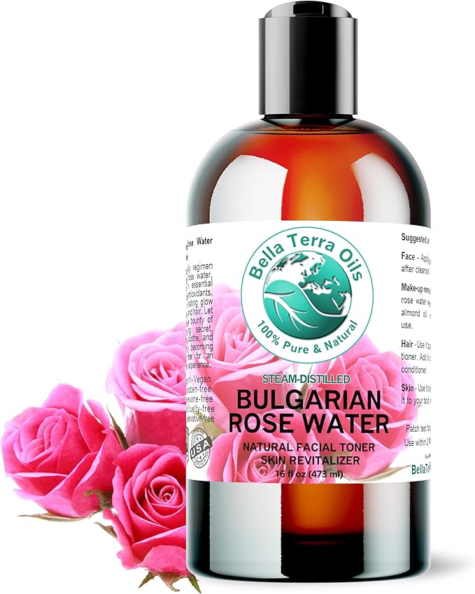 Bella Terra Oils - Rosewater Spray 16 oz - Embrace the Timeless Beauty of Pure Organic Rose Water, Ideal for Skin & Hair, Immerse in Natural Rose Fragrance