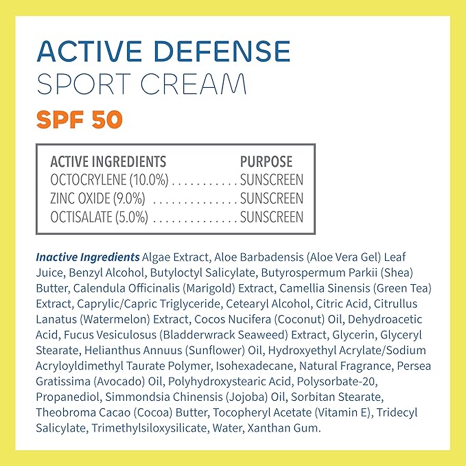 Seaweed Bath Co. Active Sport Defense Cream SPF 50 - Broad Spectrum Hybrid Sunscreen with Zinc Oxide, Aloe & Watermelon - Water Resistant Face and Body Daily Sunblock, 3.4 Ounce