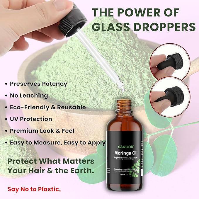 SANOOR Moringa Miracle Oil | FBA Approved | 100% Pure & Cold-Pressed | Deeply Hydrating Oil for Hair & Skin with Natural Nutrient-Rich Hair Butter for Strength & Shine | 2.02oz (60ml)