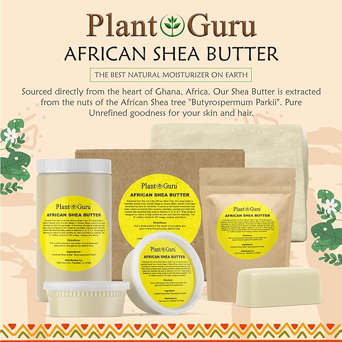 Plant Guru Raw African Shea Butter 16 oz. - 100% Pure Natural Unrefined IVORY - Ideal Moisturizer For Dry Skin, Body, Face And Hair Growth. Great For DIY Soap and Lip balm Making.