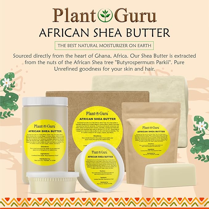 Plant Guru Raw African Shea Butter 32 oz. / 2 lbs. Jar Bulk 100% Pure Natural Unrefined IVORY - Ideal Moisturizer For Dry Skin, Body, Face And Hair Growth. Great For DIY Soap and Lip balm Making.