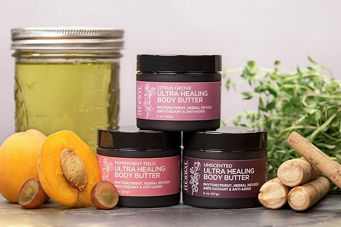 Ora's Amazing Herbal Ultra Healing Body Butter, Intensive Moisturizer For Dry Skin, Spearmint & Bergamot Essential Oil, 2 oz, Peppermint Field Scent