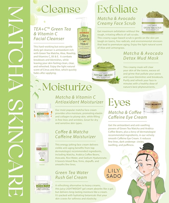 LILY SADO TEA+C™ Green Tea Matcha & Vitamin C Moisturizer - Antioxidant, Anti-Aging Anti-Wrinkle Daily Moisturizing Lotion - Hydrates, Softens, Firms & Tones for Soft Radiant Skin. For Women & Men.