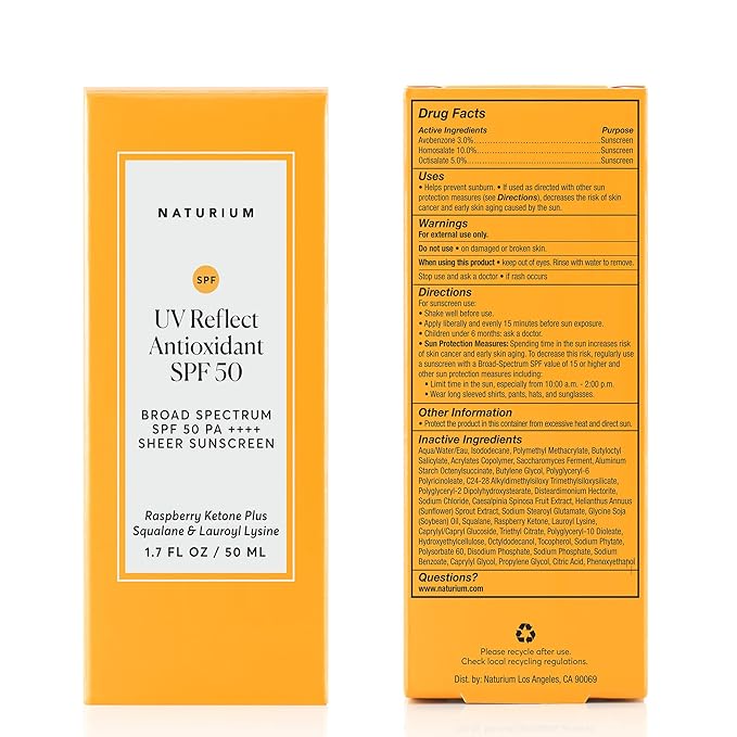 Naturium UV Reflect Antioxidant, Broad Spectrum SPF 50 PA ++++ Sheer Sunscreen, Lightweight Face & Skin Protector with Soft Matte Finish, 1.7 oz