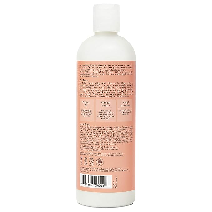 SheaMoisture Coconut Oil and Hibiscus Illuminating Body Lotion for Dull, Dry Skin, 13 Fl Oz