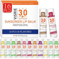 VISRIE SPF 30 Lip Sunscreen, SPF Lip Balm Travel Size 16 Pack, Hydrating Lip Balm Bulk with Vitamin E and Coconut Oil- 8 Flavors