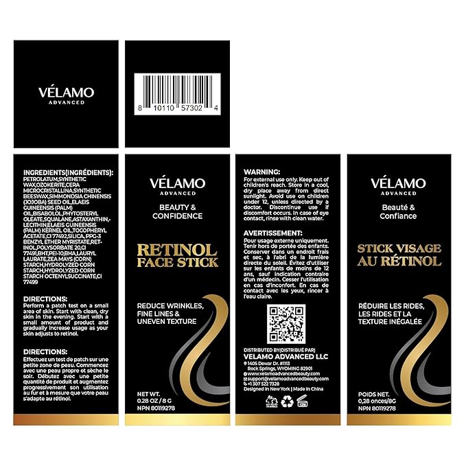 VELAMO ADVANCED Retinol Face Stick: Reduce Fine Lines Wrinkles and Uneven Texture - Retinol Cream for Face Anti Wrinkle Anti Aging - 0.28 OZ/8g