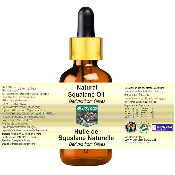 Natural Squalane Oil (derived from Olives) with Glass Dropper (Pack of Three) 100mlx3 (10 oz)