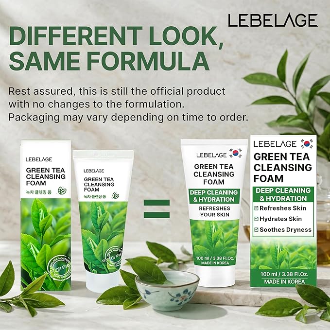 LEBELAGE Korean Green Tea Facial Cleanser 3.38 oz | Cleansing Foam Face Wash | Low pH Gentle Hydrating Daily Facial Cleanser Sensitive Skin | Deep Cleansing Foaming Cleanser, Pore Care-All Skin Types