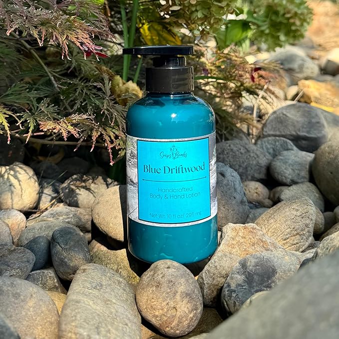 PJ's Blue Driftwood Handcrafted Luxury Body Lotion – Moisturizing, Non-Greasy Skincare with Natural Ingredients, Paraben-Free & Cruelty-Free, 10 oz