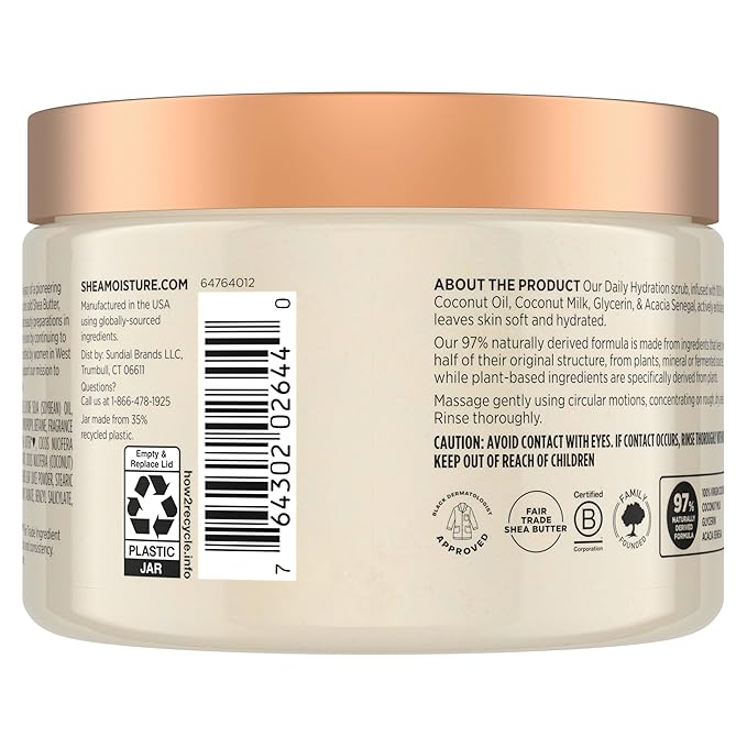SheaMoisture Shea Sugar Body Scrub For Nourish And Replenish Skin Virgin Coconut Oil Daily Hydrating Body Scrub With 24h Shea Moisture Nutrients 12 oz
