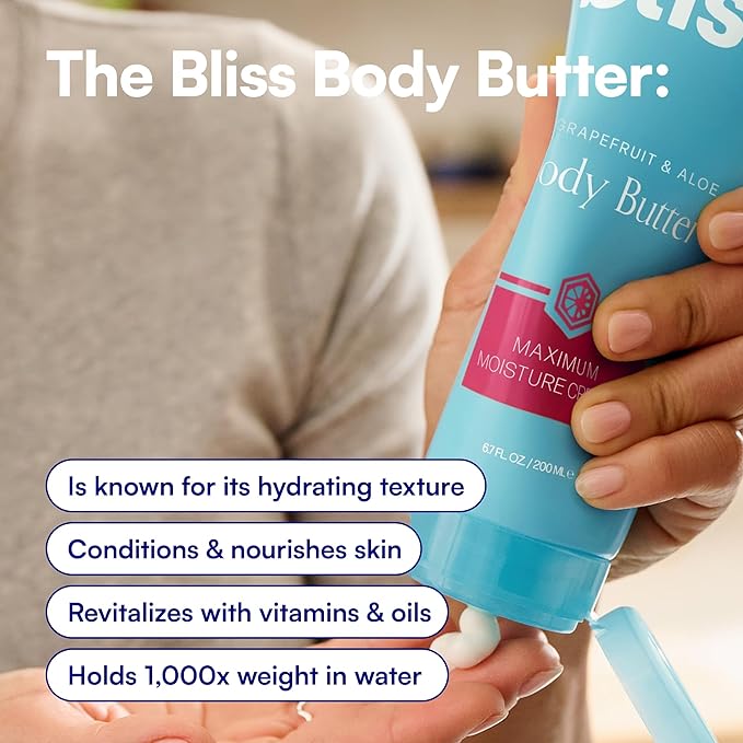 Bliss Body Butter - Grapefruit and Aloe - Maximum Moisture Cream - 6.7 Fl Oz - Body Lotion for Dry Skin - Long-Lasting Moisturizer for Women & Men - Vegan and Cruelty-Free