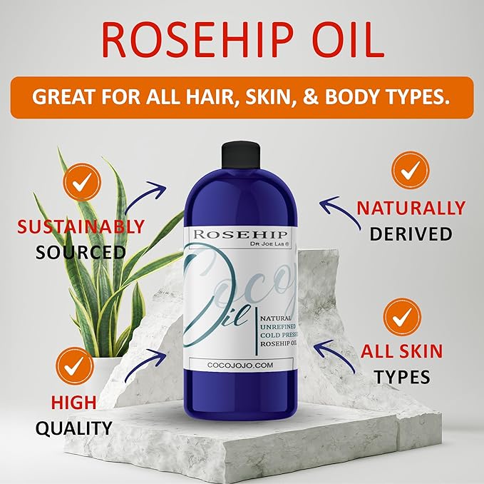 Rosehip Oil for Face Cold Pressed Unrefined cocojojo - 100% Pure Rose Hip Seed Oil 32 oz for Skin, Hair, Massage, Facial - Therapeutic Grade