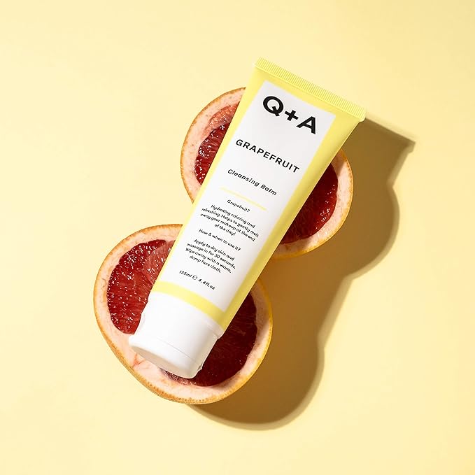 Q+A Grapefruit Cleansing Balm (125ml), Natural Makeup Remover with Cocoa Butter and Squalane, Hydrating Face Cleanser, Skincare for All Skin Types, Cleanse and Moisturize Skin