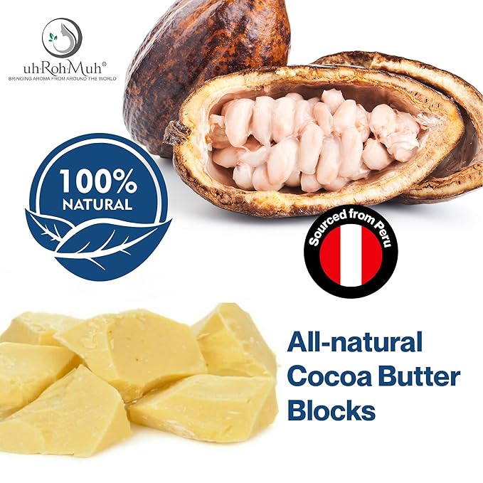 uh*Roh*Muh Premium Cocoa Butter Wafers from Peru - 100% Pure & Natural - Rich Aroma & Nourishing - Ideal for Handcrafted Bath and Beauty Products Net Wt: 0.45kg/1lb