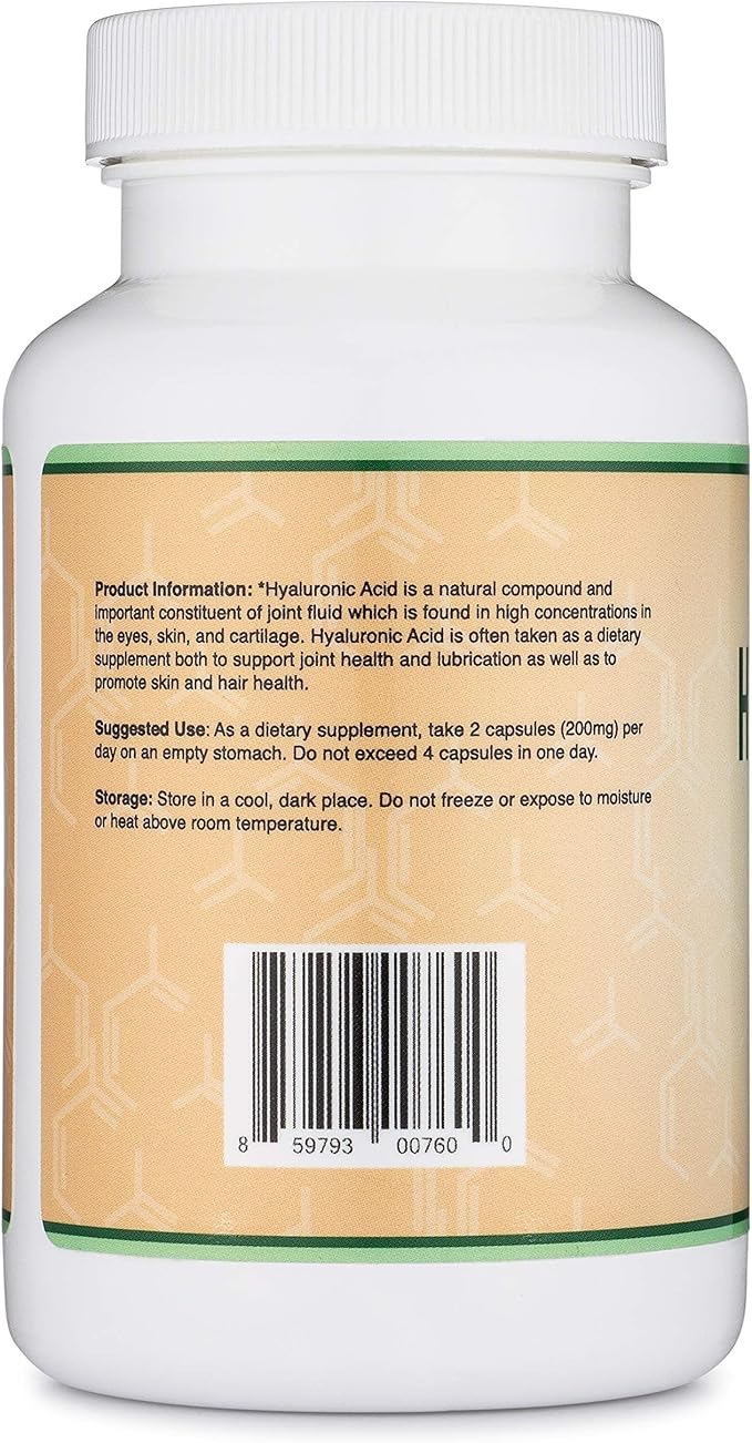 Double Wood Supplements Hyaluronic Acid, 180 Capsules (100 mg per Capsule)