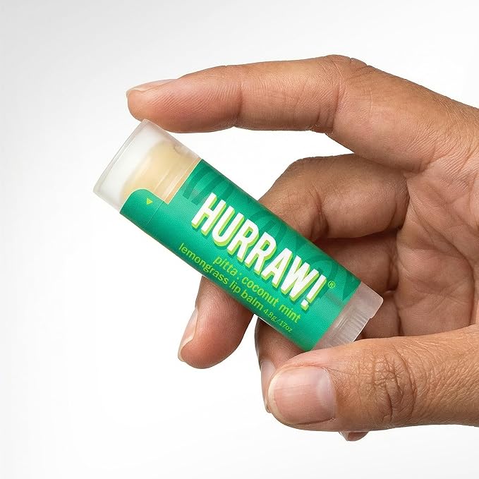 Hurraw! Coconut, Mint, Lemongrass (Pitta) Lip Balm: Organic, Certified Vegan, Cruelty and Gluten Free. Non-GMO, 100% Natural Ingredients. Bee, Shea, Soy and Palm Free. Made in USA