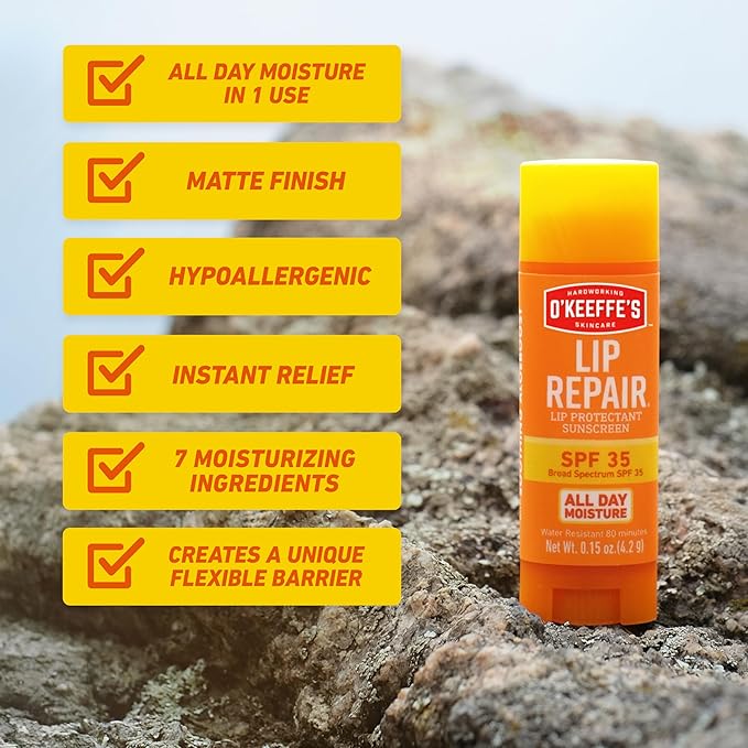O'Keeffe's Lip Repair SPF 35 Lip Balm - Stick - Sun-Safe Moisturizer for Extremely Cracked, Dry Lips, (Pack of 6)