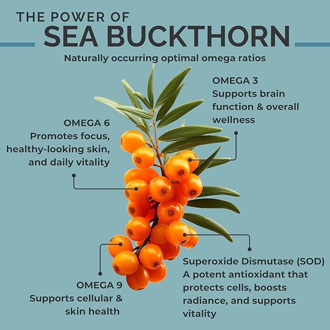 SEABUCKWONDERS Organic Sea Buckthorn Seed Oil Softgels, 120 Count, 60 Day Supply, with Omega 3, 6 & 9, Supports Hair, Skin & Nail Health