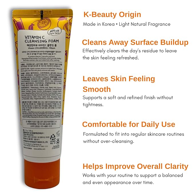esfolio Vitamin C Cleansing Foam – Improving Face Wash for Glowing Skin, Deep Pore Cleanser with Antioxidants, Hydrating & Refreshing, Gentle Daily Skincare (5.29oz -150g)
