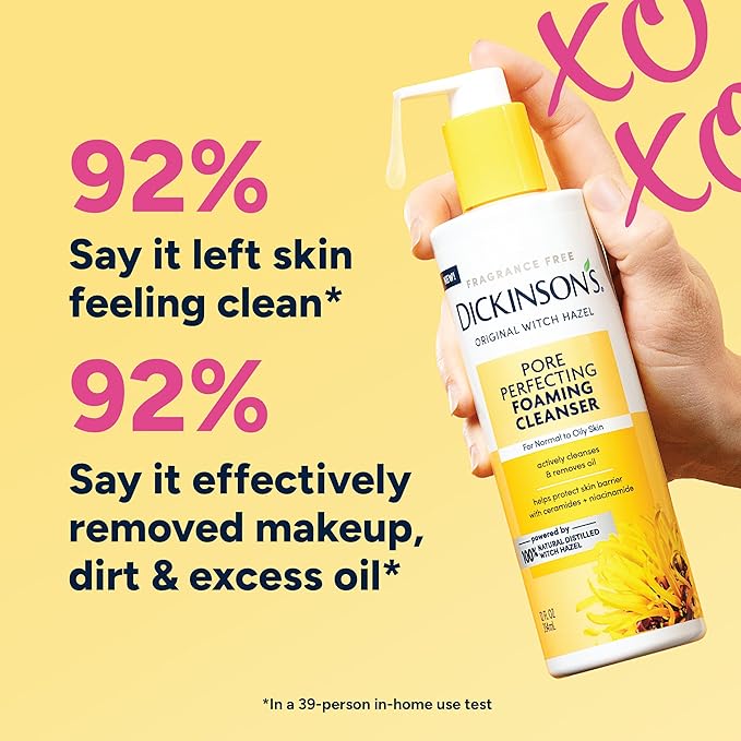 Dickinson's Original Witch Hazel Pore Perfecting Facial Cleanser, 12 Fl Oz, For Normal to Oily Skin, Removes Excess Oil, Refines and Clears Pores, Alcohol-Free Face Wash